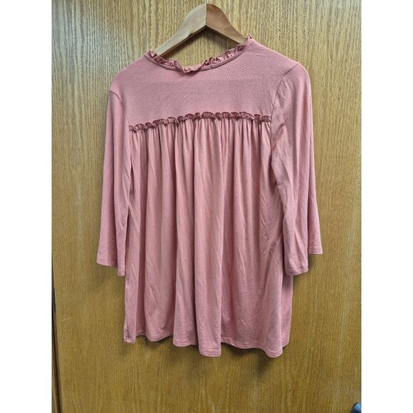 Peach Small 3/4 Sleeve Ruffle Tunic Top 1X - Picture 4 of 5